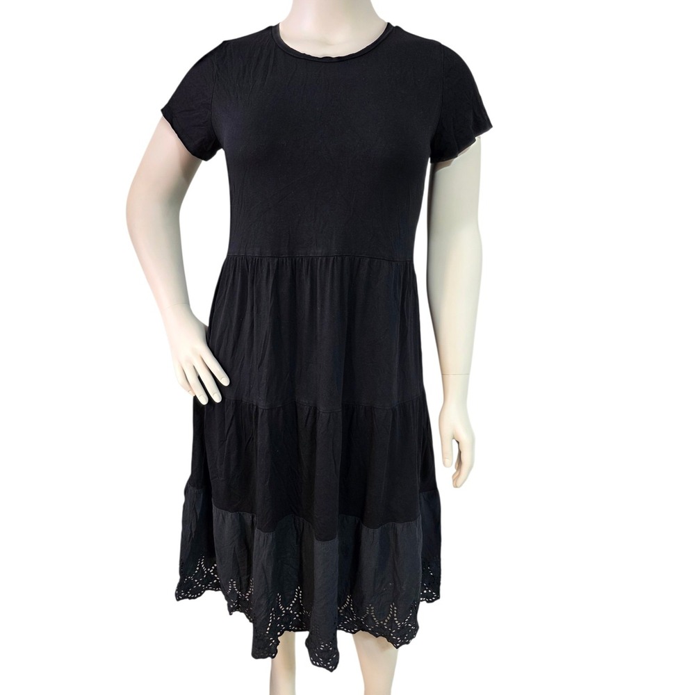 Jack & Avery Black Boho Eyelet Scallop Hem Tiered Knit Dress Size 1X Women's